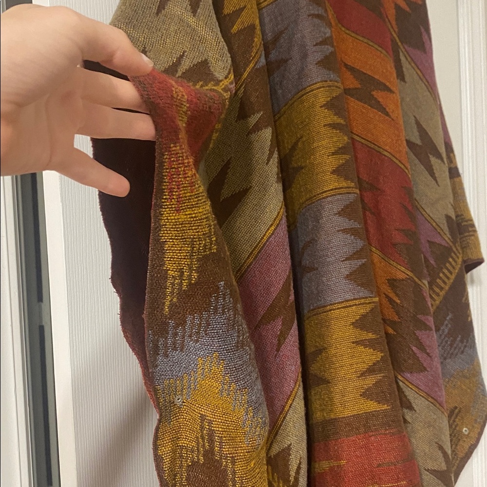 Vintage Colorful Western Patterned Poncho with Fringe - Picture 5 of 5